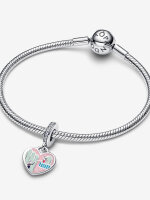 Pandora Romeo & Juliet charm pendant, silver with pink and green details, for engraving