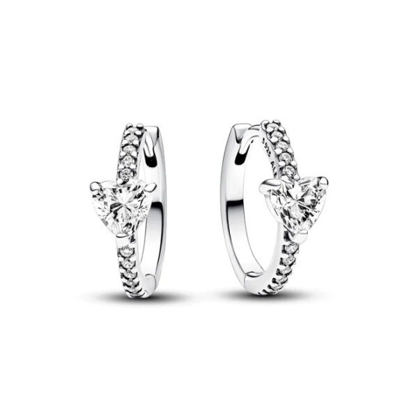 PANDORA hoop earrings in silver with a sparkling heart design