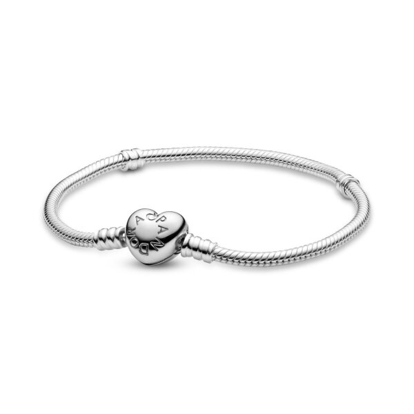 Pandora bracelet 18 cm, silver, snake chain bracelet with heart clasp, elegant jewelry