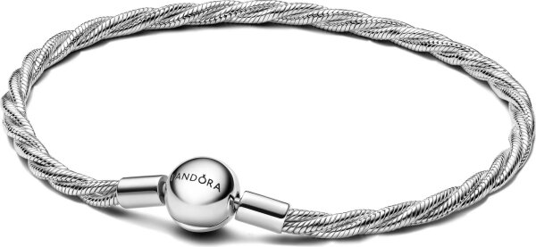 Pandora link bracelet 21cm, twisted round clasp, silver, elegant piece of jewelry