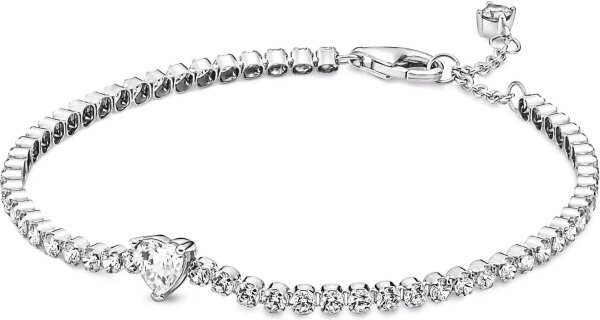 Pandora bracelet 18cm, silver, heart pavé tennis design with sparkling heart motif in the center