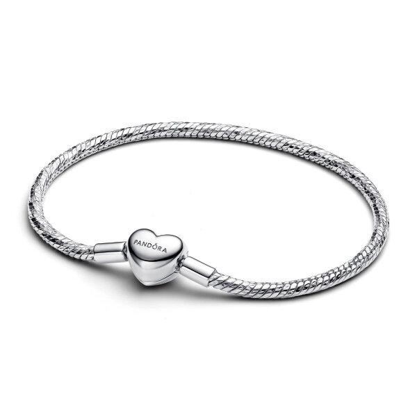 Pandora Armband 19 cm, Silber Schlangenband mit Herzverschluss, eleganter Schmuck für Damen