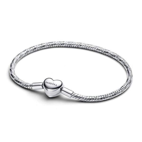 PANDORA Schlangenketten-Armband 21cm Silber mit Herzverschluss eleganter Schmuck