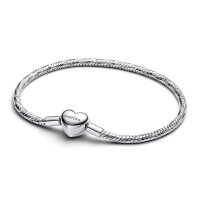 PANDORA Snake Chain Bracelet 21cm Silver with Heart Clasp...