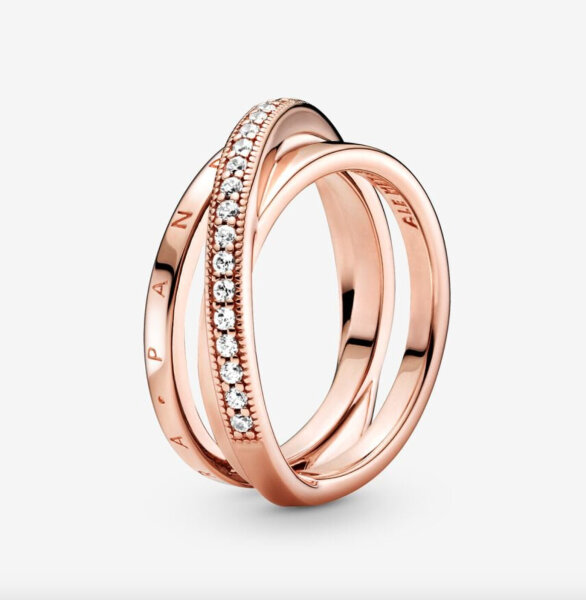 Pandora Dreifachring Crossover Pave Roségold, Ring Größe 52, elegantes Design