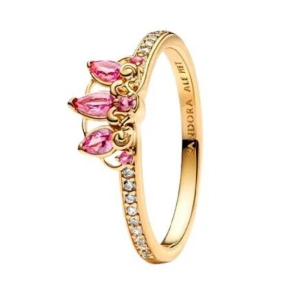 PANDORA Ring Größe 50 Disney Rapunzel Prinzessin Gold und Rosa, filigranes Design