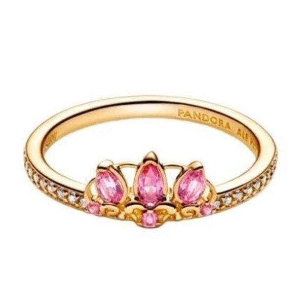 PANDORA Ring Size 52 Disney Rapunzel Princess Gold Pink Elegant Design