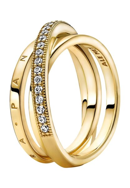 Pandora Crossover Pave Triple Ring, Gold, Ring Size 50, elegant design, sparkling details