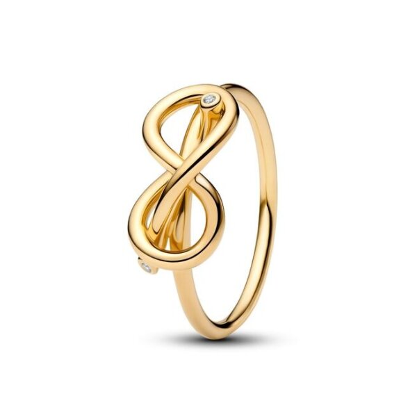 PANDORA Ring Größe 58, Unendlichkeitsknoten-Design, Gold, eleganter Schmuck, zeitloser Stil