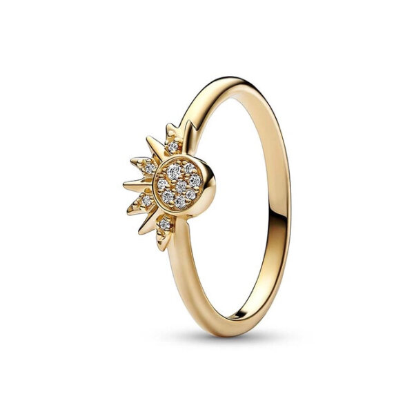 PANDORA Ring Größe 48, Sonnenring mit funkelndem Design, goldfarben, eleganter Schmuck