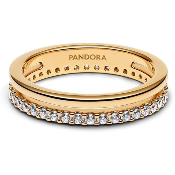 PANDORA Double Band Ring Size 50, elegant gold ring, timeless design