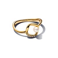 PANDORA womens ring, size 56, with small pearl, gold and...