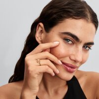 PANDORA Damenring Größe 56 mit kleiner Perle, Gold und Weiß, eleganter Schmuckring