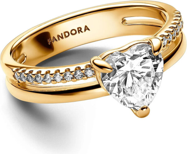 Pandora Doppelband-Herzring Größe 54, eleganter Goldring mit Herzdesign