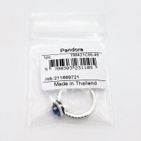 Pandora Ring Größe 48, Herzring mit erhabenem Muster, Silber und Blau, funkelnd, elegantes Design
