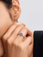 Pandora Ring Größe 60, Herzring mit erhabenem Muster, Silber und Blau, funkelndes Design