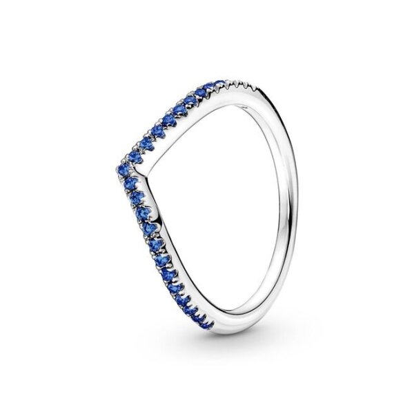 Pandora Ring Größe 60, Wunschring mit schimmerndem blauen Stein, Silber-Blau, elegantes Design