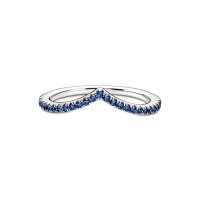 Pandora Ring Größe 60, Wunschring mit schimmerndem blauen Stein, Silber-Blau, elegantes Design