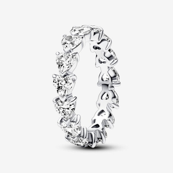 Pandora Ewigkeitsring Herzreihe Silber Größe 54, eleganter Damenring mit Herzdesign