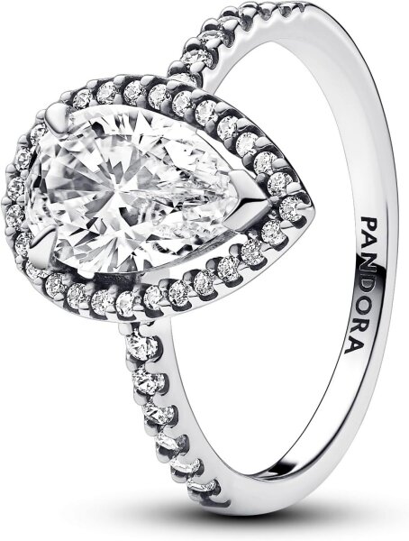 PANDORA Timeless Pear Wreath Ring, Size 54, Sparkling Silver Ring, Elegant Design