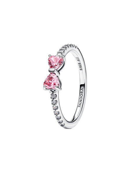 PANDORA ring size 48, sparkling pink bow, silver and pink, elegant jewelry