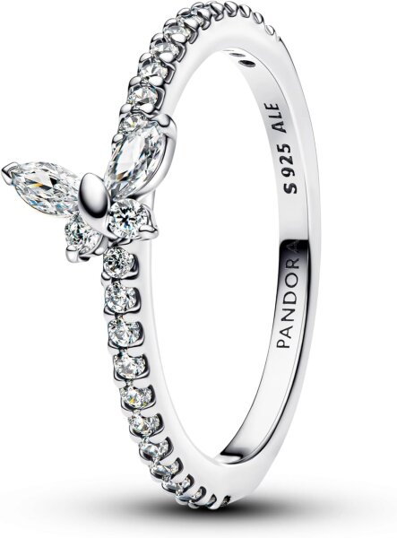 Pandora Ring Größe 58, Schmetterlingsdesign, funkelnde Details, Silber, eleganter Schmuck