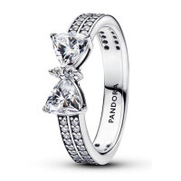 PANDORA Ring Size 60, Silver, Two sparkling rows of bow...