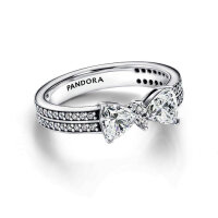 PANDORA Ring Size 60, Silver, Two sparkling rows of bow design, elegant jewelry