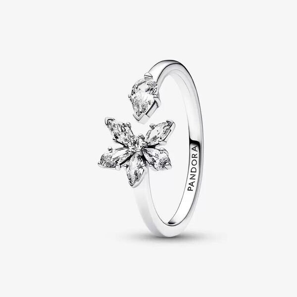 Pandora Open Ring Herbarium with Light Flower, Silver, Size 48