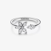 Pandora Open Ring Herbarium with Light Flower, Silver, Size 48