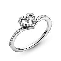 Pandora ring, size 54, wishbone heart design, sparkling silver ring, elegant jewelry