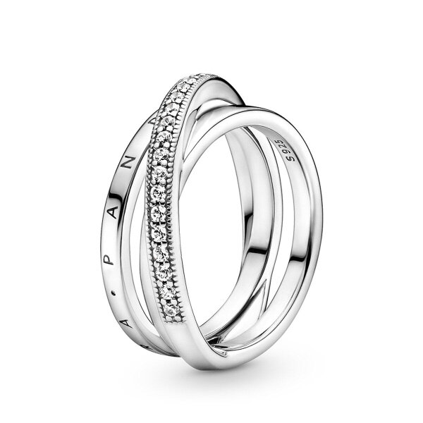 Pandora Crossover Pave Dreifachring Silber, Ring Größe 52, elegantes Design, funkelnde Zirkonia