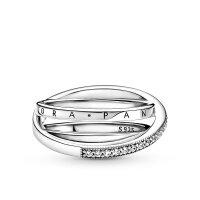 Pandora Crossover Pave Dreifachring Silber, Ring Größe 52, elegantes Design, funkelnde Zirkonia