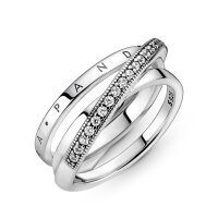 Pandora Crossover Pave Dreifachring Silber, Ring Größe 52, elegantes Design, funkelnde Zirkonia