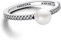 Pandora Ring Größe 56 mit Zuchtperle und Pavé-Design, Silber Weiß, eleganter Schmuck