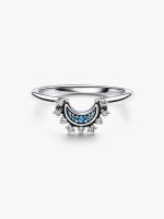 Pandora Ring Größe 50, blauer Mondstein, silberner Schmuck, funkelndes Design