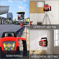 VEVOR Rotationslaser Grün 360° Linienlaser 500m Arbeitsbereich Höhenmesser 20h Laufzeit Fernbedienung Schutzbrillen IP-Schutz
