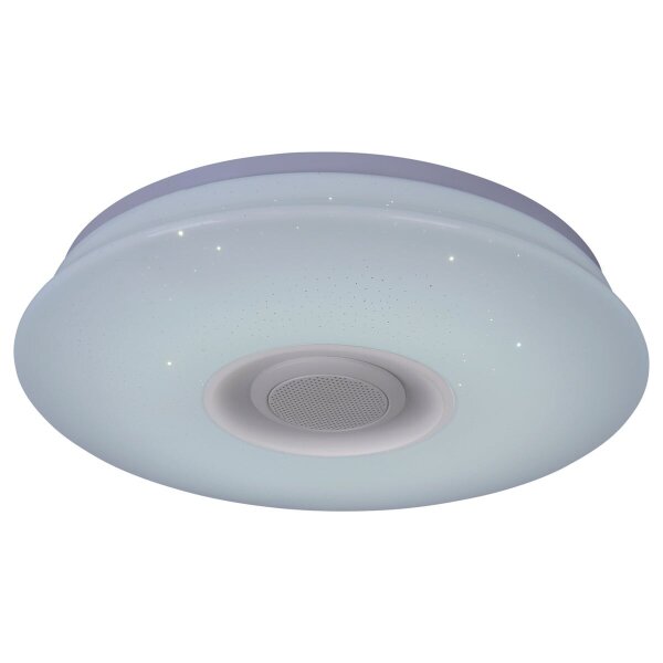 Toronto LED ceiling light with Bluetooth speaker, crystal effect, 2161 lumens, 19.3W, dimmable
