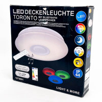 Toronto LED ceiling light with Bluetooth speaker, crystal effect, 2161 lumens, 19.3W, dimmable