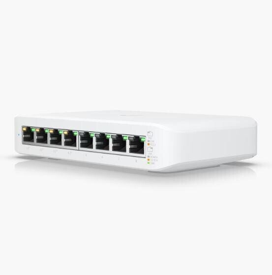 Ubiquiti UniFi USW-Lite-8-POE Layer-2 Managed Switch, 8x Gigabit Ports, 4x PoE+ (52W), Desktop & Wandmontage, Weiß