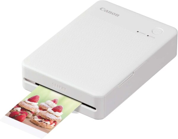 Canon SELPHY QX20 mobile photo printer, Wi-Fi, dye-sublimation printing, 2 sticker paper sizes, USB-C charging, white, without ribbon/paper