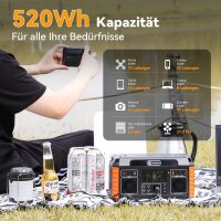 FLASHFISH P60 Powerstation 520Wh, Solar Generator mit 230V/560W Steckdose, 5x DC, 4x USB Ausgänge, Notstrom für Camping & Party