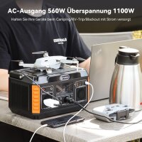 FLASHFISH P60 Powerstation 520Wh, Solar Generator mit 230V/560W Steckdose, 5x DC, 4x USB Ausgänge, Notstrom für Camping & Party