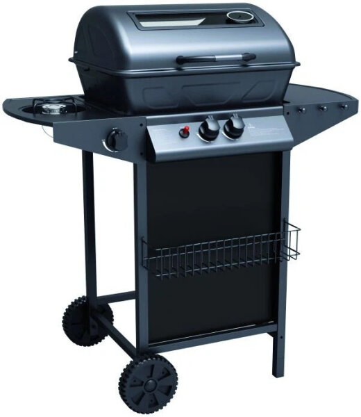 Bakaji Gasgrill mit 2 Brennern, Herdplatte, Thermostat, 97x55x100 cm, leistungsstarker Outdoor-Grill