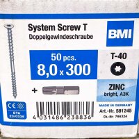 BMI T-40 double threaded screw 8.0 x 300 mm, 50 pieces, length 300 mm