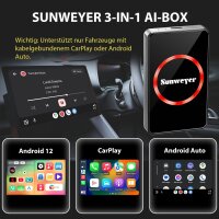 Sunweyer SW12 Pro Wireless CarPlay Adapter Android Streaming Box mit Netflix, YouTube, Hulu, App-Installation, Dual WiFi, HDMI, LED-Ambientebeleuchtung