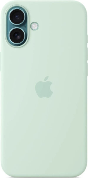 Apple iPhone 16 Plus silicone case with MagSafe, camera protection, aquamarine color