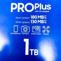Samsung Pro Plus MB-MD1T0SA/EU microSD-Karte 1 TB UHS-I, Full HD & 4K UHD, 180 MB/s Lesen, 130 MB/s Schreiben, inkl. SD-Adapter