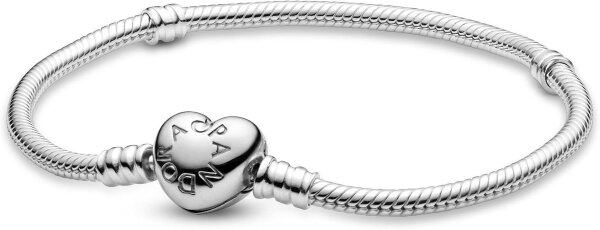 Pandora Icons Armband 19 cm Silber mit Herzverschluss und Schlangenkette, Klettverschluss