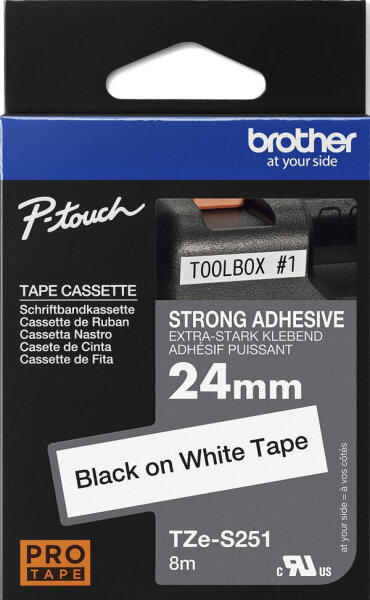 Brother P-touch TZe-S251 Schriftbandkassette 24 mm schwarz auf weiß, 8 m, langlebiges PRO TAPE